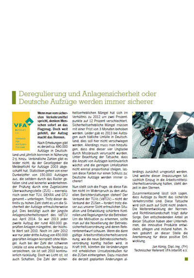 Deregulierung und Anlagensicherheit oder deutsche Aufzüge werden immer sicherer